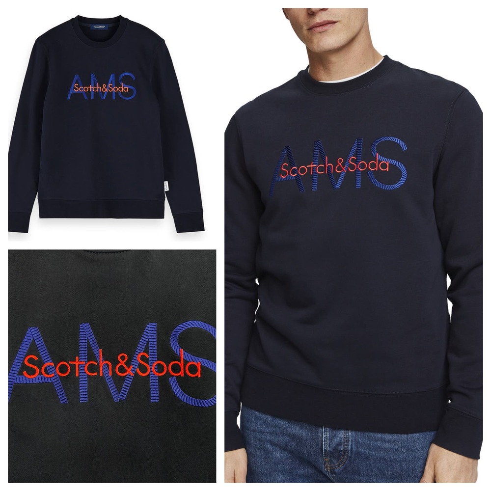 Scotch & Soda Sweatshirt Mens Size Large Dark Navy Blue Embroidered Spellout
